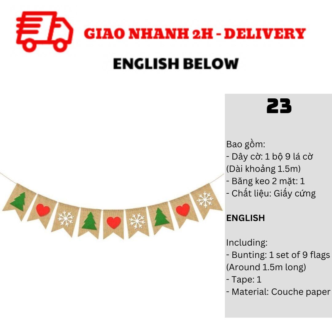 Bộ Dây Cờ Noel Trang Trí Tiệc Nhiều Mẫu - Merry Christmas Bunting DCXM31