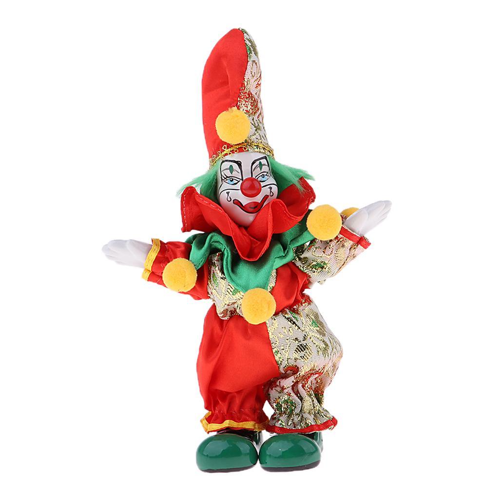 2x 6inch Funny Clown Porcelain Doll in Colorful Costume Handicraft Gift
