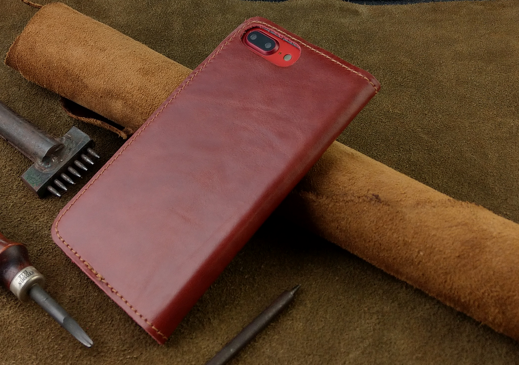 Bao Da cho Iphone 7 Plus/ 8 Plus Handmade Da Bò Thật