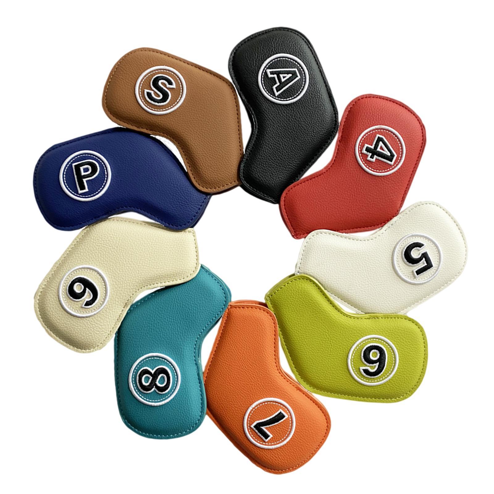 9x PU Leather Golf Iron Headcover Waterproof Embroidery Number Protective Sleeve Fits All Brands