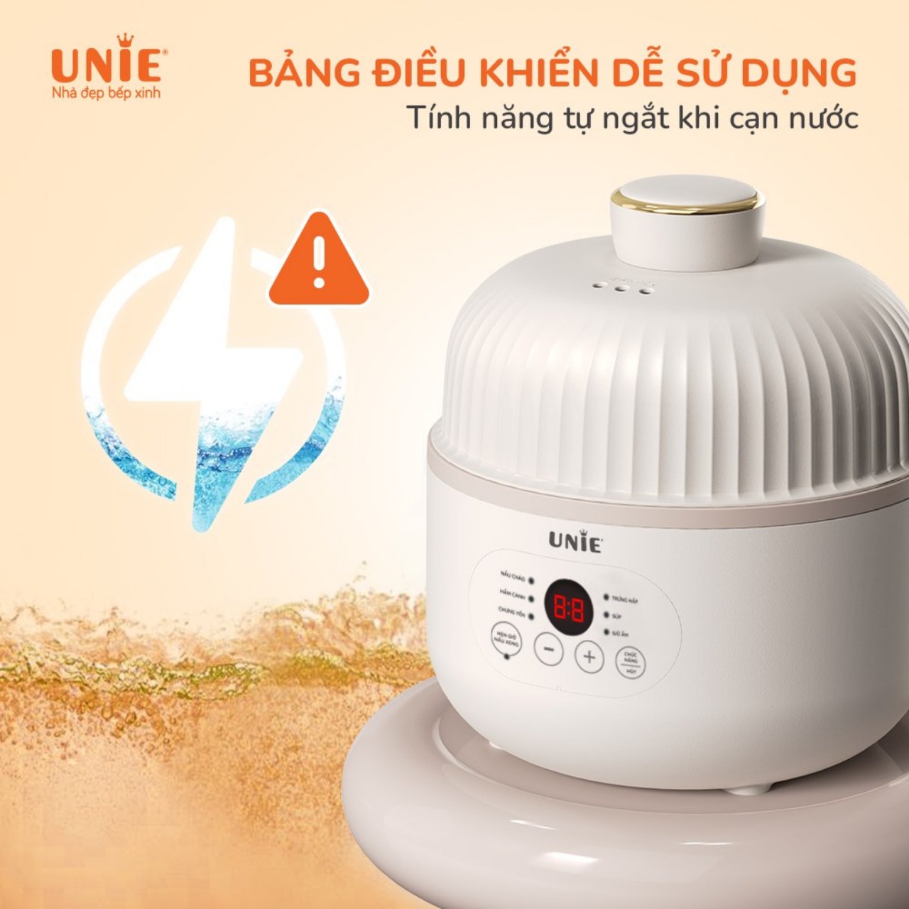 Nồi Nấu Chậm Unie USC08W, Thố Gốm 0.8Lit, 6 Chức Năng, Hẹn GIờ Nấu 12 Tiếng, Hàng Chính Hãng