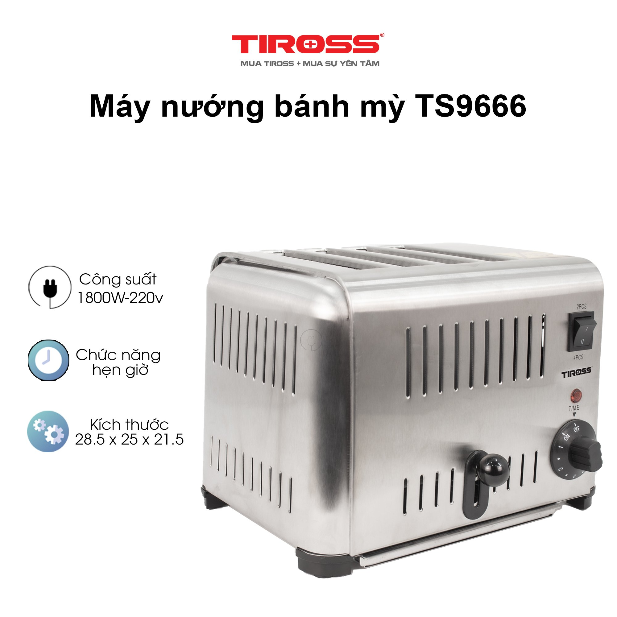 Máy nướng bánh mỳ 4 ngăn TS9666 -Hàng chính hãng