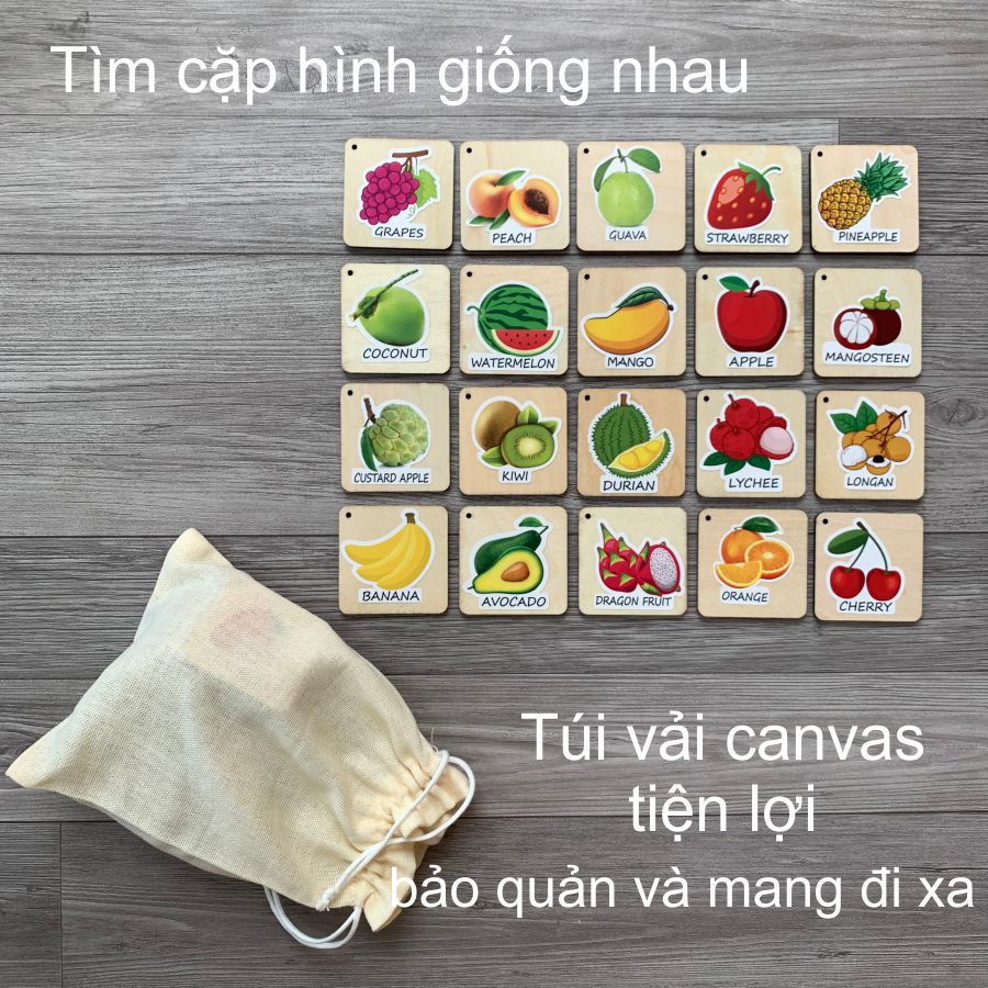 Tìm cặp đôi, tìm cặp hình giống nhau rèn luyện trí nhớ bằng gỗ-Hình các loại quả