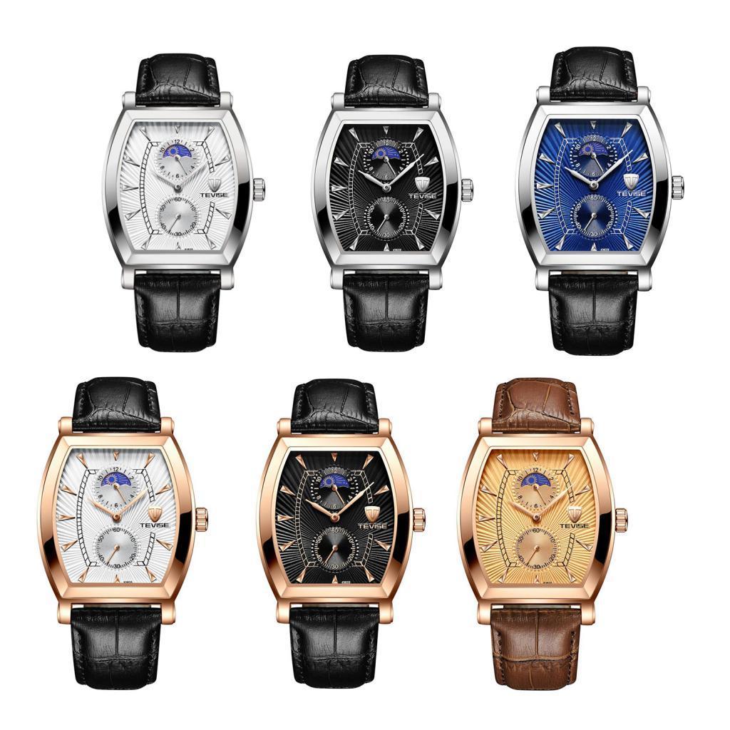 Classic Rectangle Dial Leather Band Men Automatic Watch