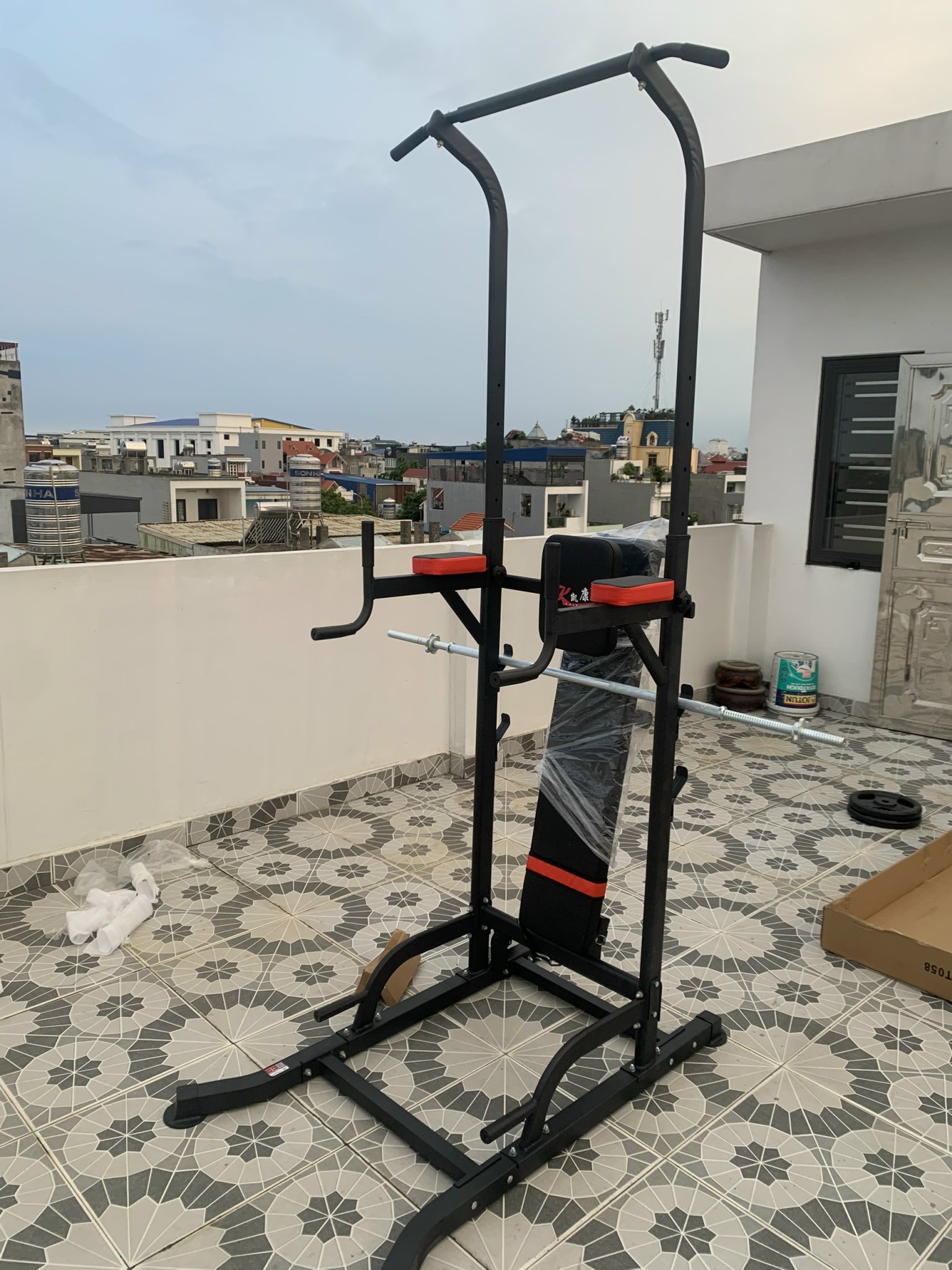 Ghế tập tạ kèm xà kép T058, ghế tập đa năng trong nhà điều chỉnh từ 165cm đến 235cm chắc chắn cho gia đình