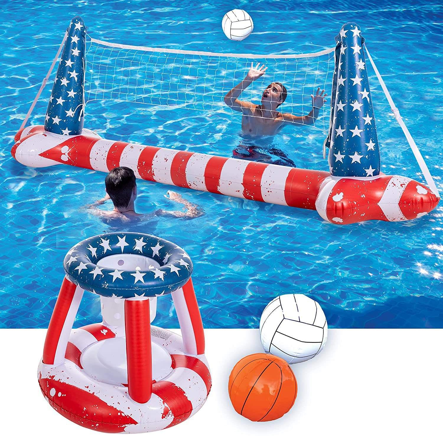 Trò chơi bóng chuyền hồ bơi cho gia đình Inflatable Swimming Pool Float Set Volleyball Net