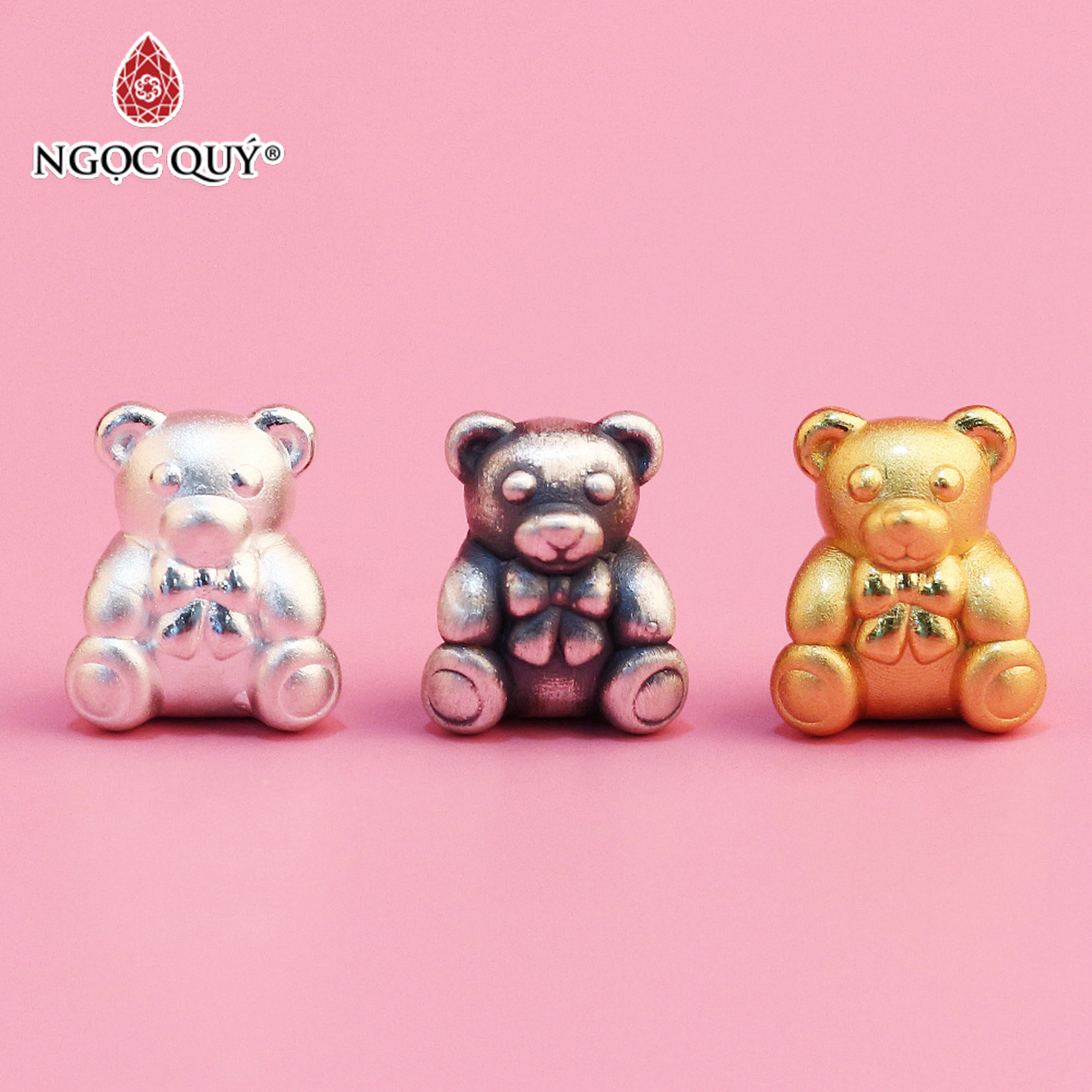 Charm bạc xỏ ngang gấu đáng yêu - Ngọc Quý Gemstones