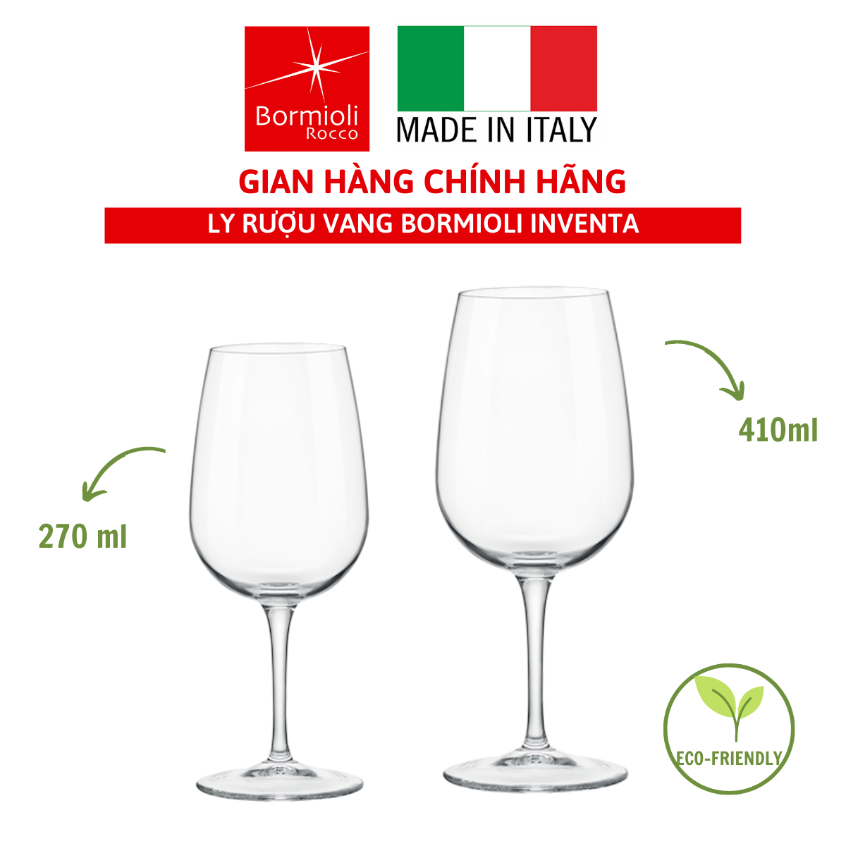 Ly rượu vang đỏ, trắng thủy tinh cao cấp Ý Bormioli Inventa - Sản xuất tại Ý - Hàng chính hãng