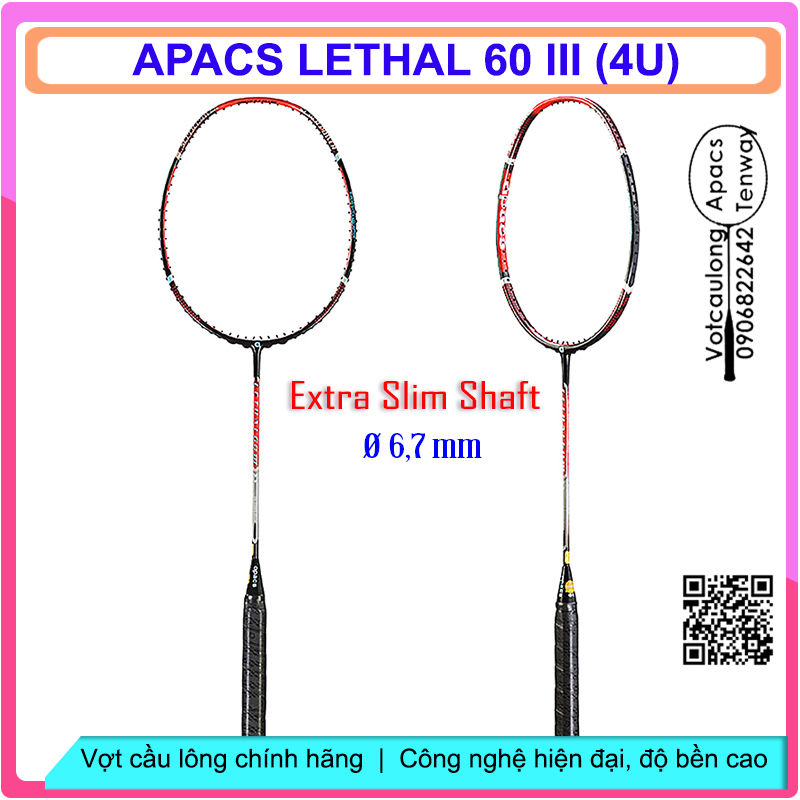 [Vợt cầu lông Apacs Lethal 60 III Red Black-4U]_Vợt cân bằng thân đũa cứng, chất liệu cao cấp High Japan Carbon Graphite