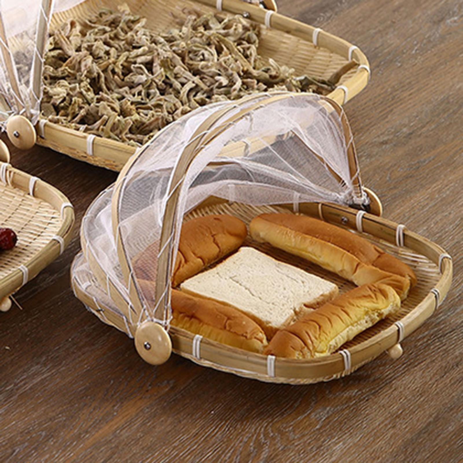 Food Serving Tent Basket Food Storage Basket with Mesh Gauze Cover for Fruit