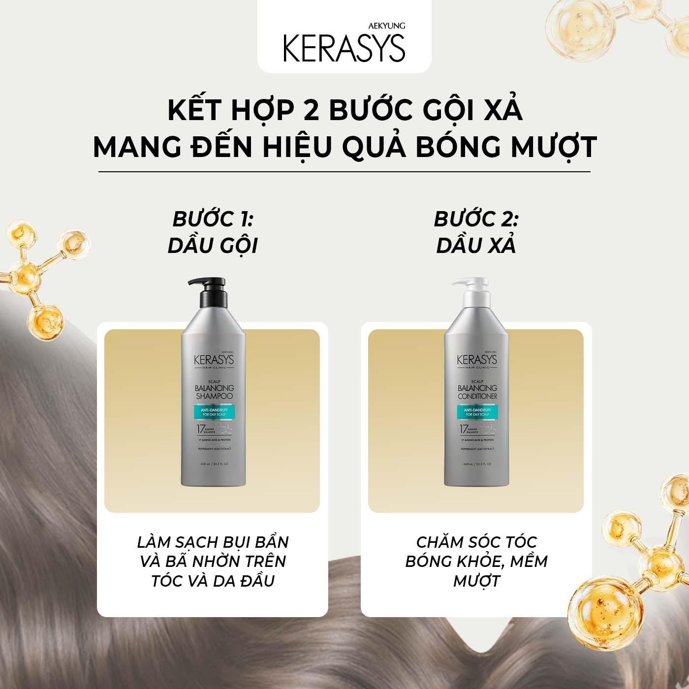Dầu gội cao cấp Hàn Quốc Kerasys Hair Clinic Scalp Balancing (Ngăn ngừa gàu và cân bằng độ ẩm da đầu, dành cho da đầu dầu) 600ml