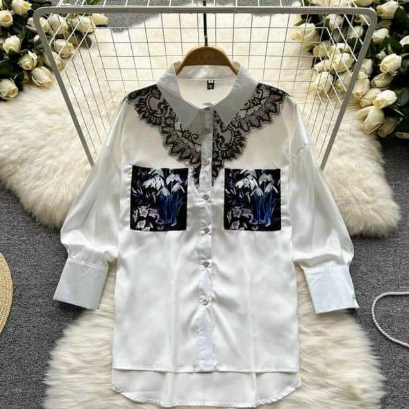 HÀNG NHẬP - SÉT BỘ SHORT ÁO CỔ SƠ MI PHỐI REN QUẦN HOA