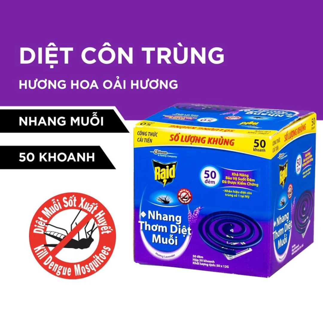 Combo 2 Hộp Raid Nhang Muỗi Hương Lavender 50 Khoanh (50x12g)