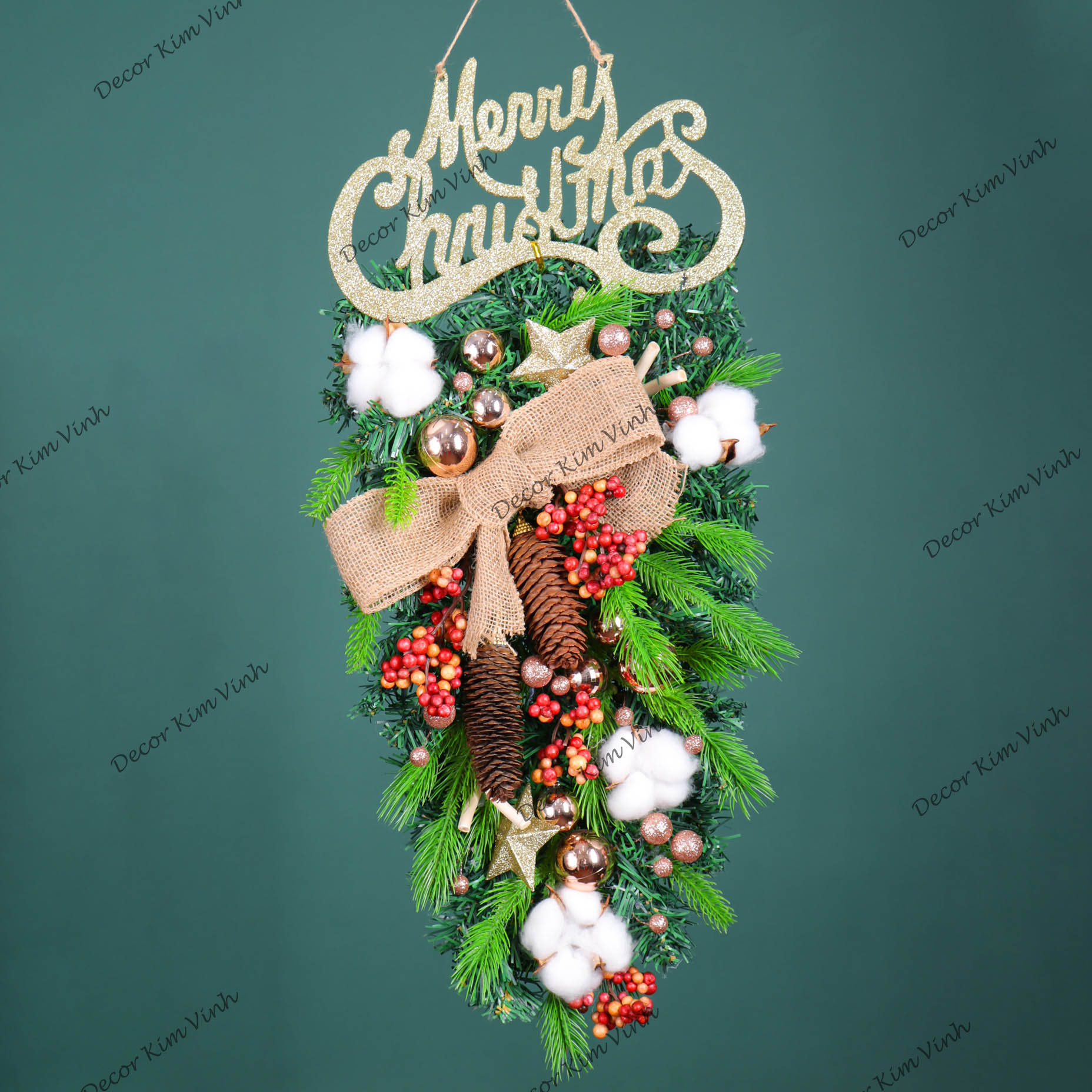 Dây Treo Chùm Thông CT06 Chùm Thông Merry Nơ Vải Trang Trí Noel Kèm đèn