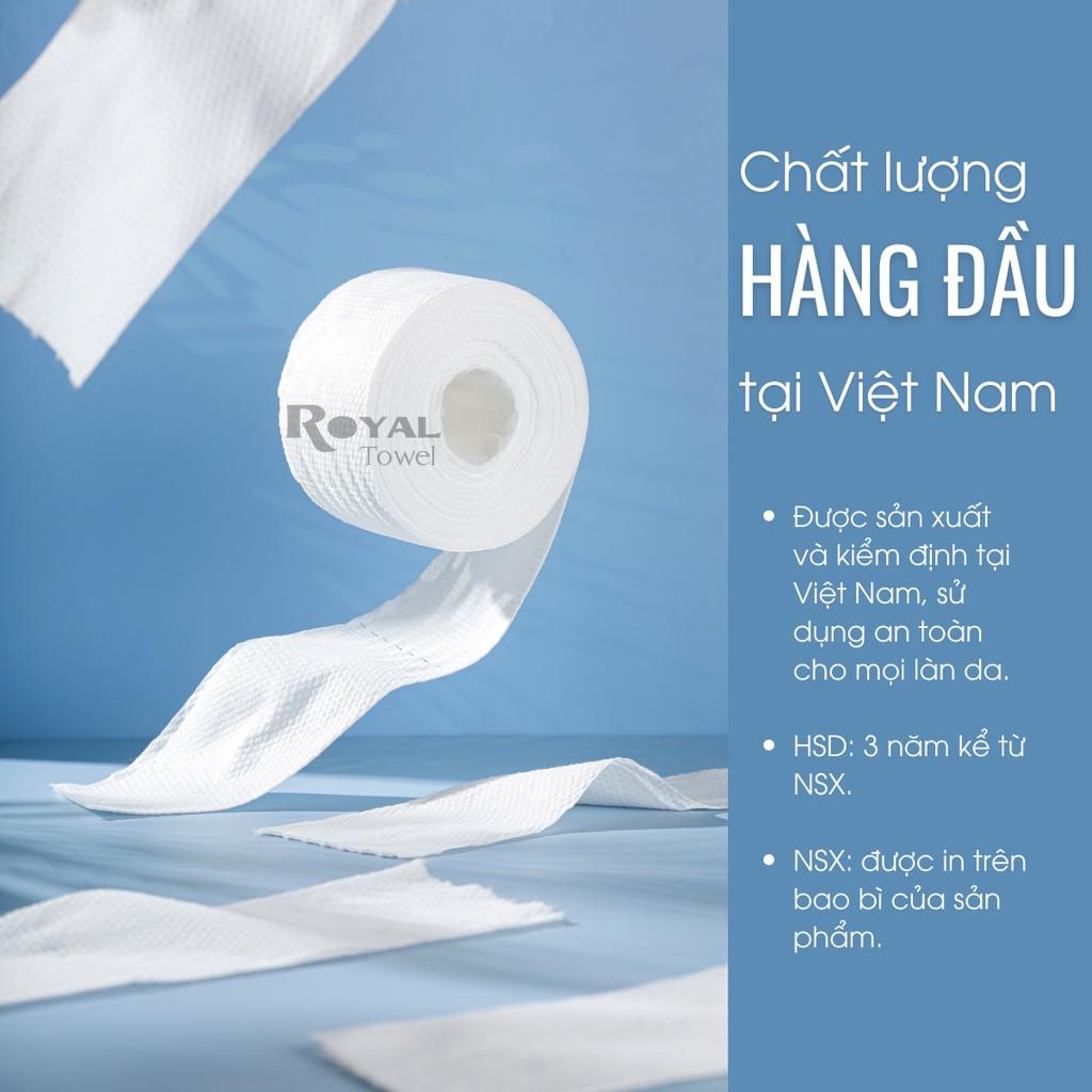 Khăn mặt khô Royal Towel dùng 1 lần lau khô lau ướt chất viscose, giấy lau mặt dùng 1 lần mềm mịn 80 khăn