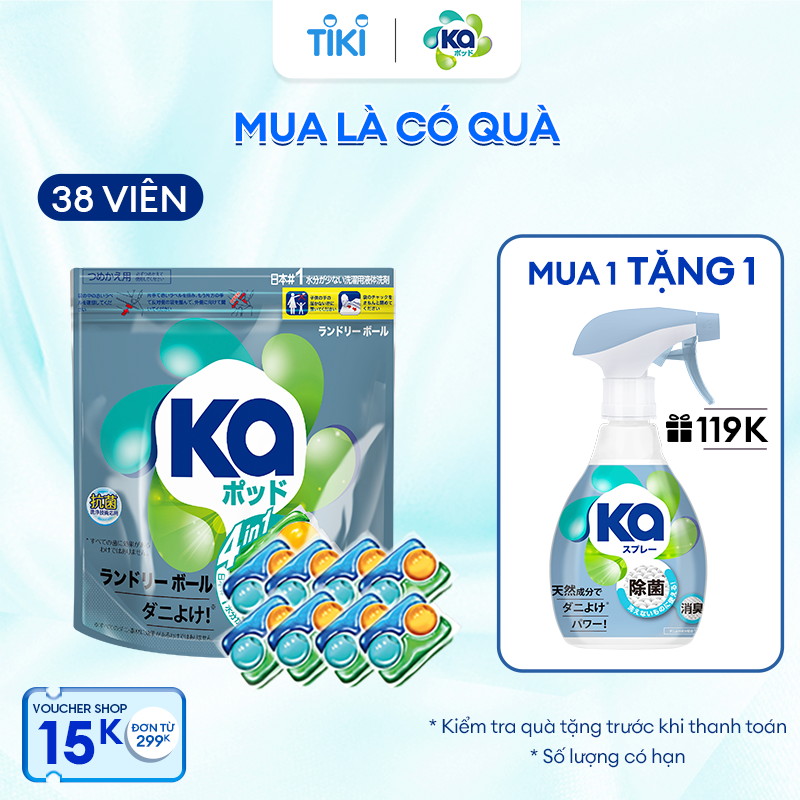 Viên Giặt Quần Áo loại bỏ mạt bụi KA pod Anti-dustmite 4trong1 diệt mạt bụi, làm sạch sâu, kháng khuẩn, giữ màu vải