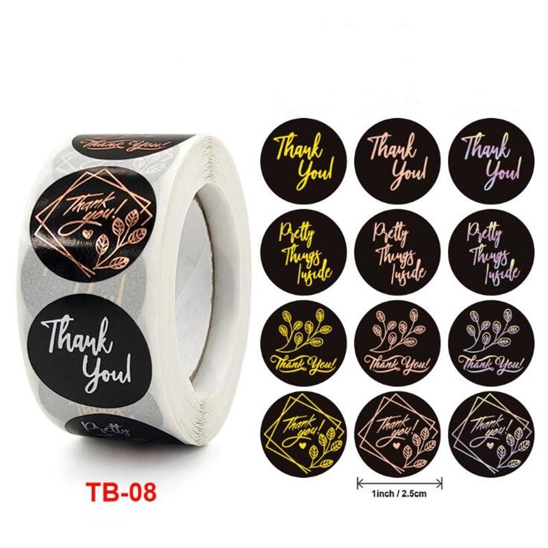 Set 500 Miếng Dán Trang Trí Quà Tặng In Chữ Thank You 2.5cm Màu Đen