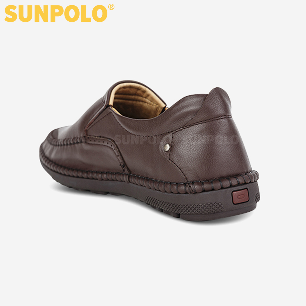 Giày mọi nam da bò đế cao su mũi tròn SUNPOLO MOI011
