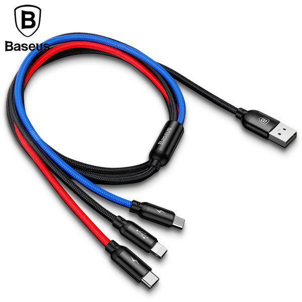 Cáp 3 đầu MicroUSB, Light, Type-C dài 120cm - Baseus Three Primary Colors 3-in-1 - Hàng Chính Hãng