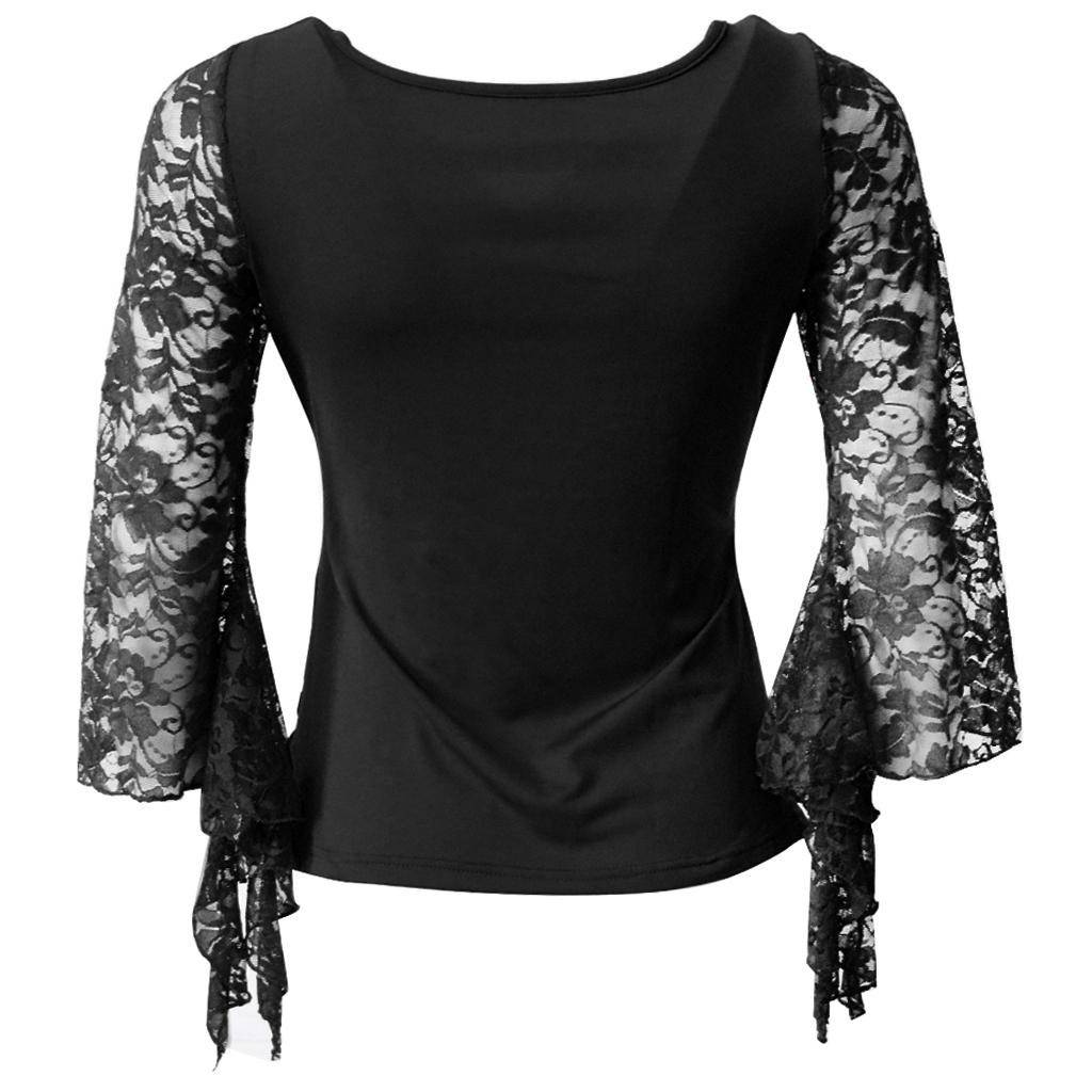 Ballroom Flamenco Latin Dance Blouse Square Dance V Neck Lace Sleeve Tops Women Dancewear Costumes