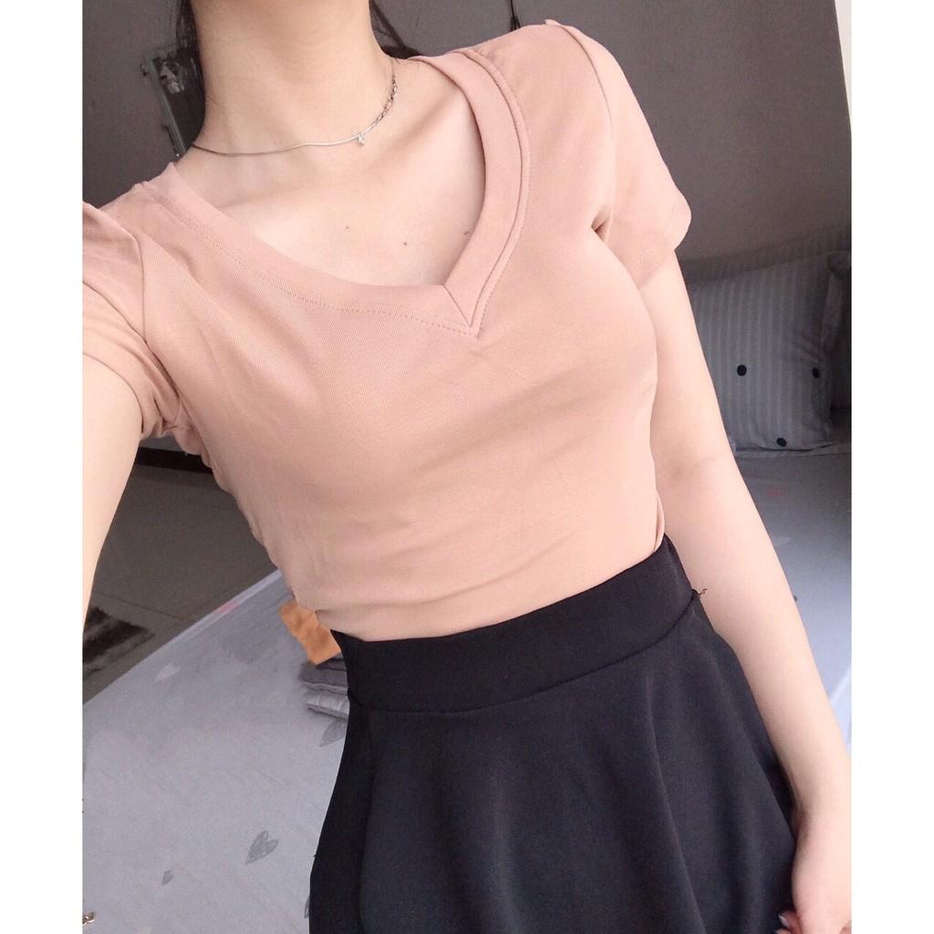 ÁO THUN NỮ TRƠN ÔM BODY CỔ TIM NGẮN TAY – BASIC SHIRT 1