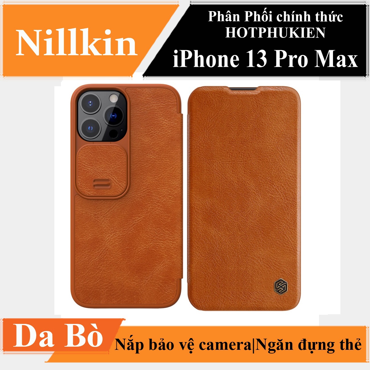 Case bao da chống sốc cho iPhone 13 Pro Max trang bị nắp bảo vệ Camera hiệu Nillkin Qin Pro (ngăn đựng thẻ ATM Name Card, chất liệu da thật cao cấp, thiết kế thời trang cá tính) - hàng nhập khẩu