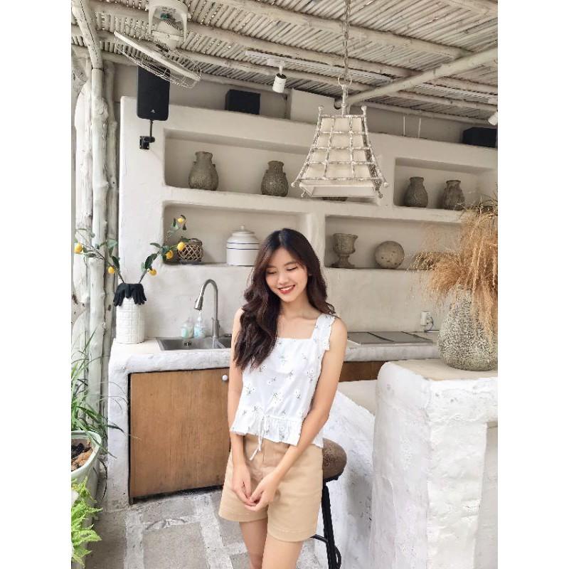 Áo dây bản to hoa nhí croptop cột nơ Áo kiểu nữ Vintage Freesize Ulzzang