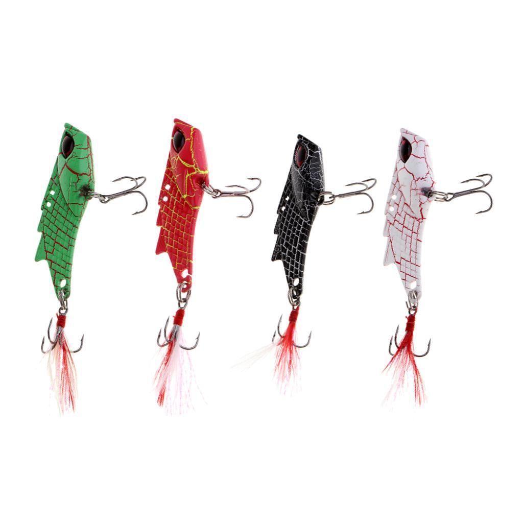 Metal VIB Fishing Lure Spinners Spoons Hard Bait Crankbaits with Feathers Treble Hooks