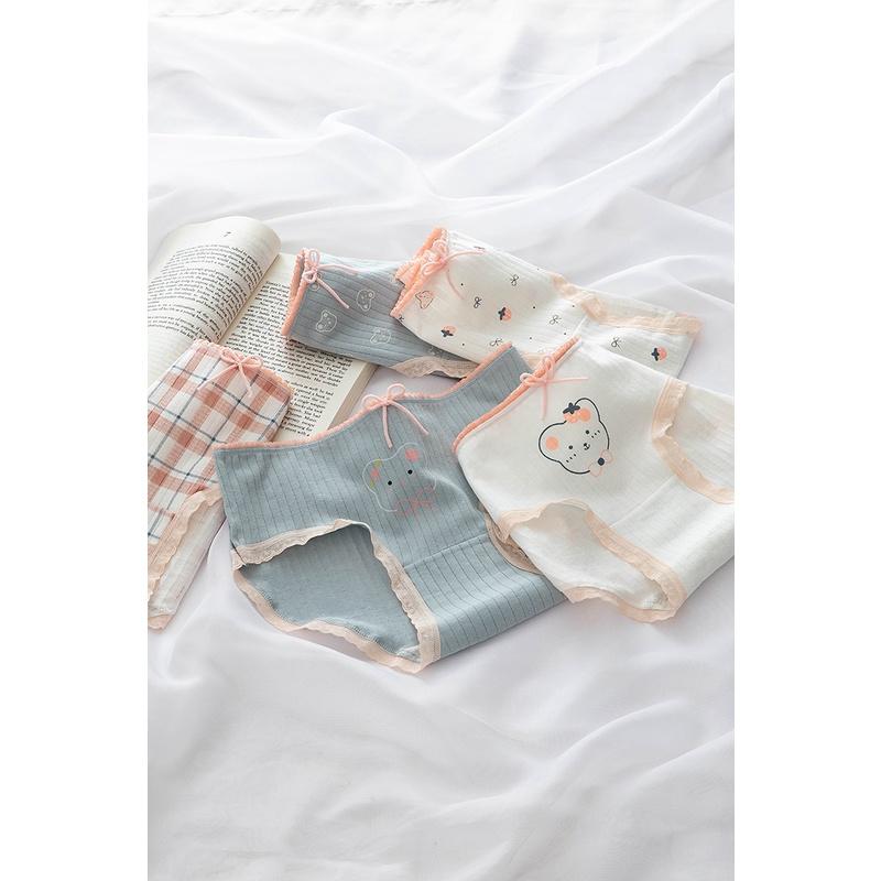 Quần Lót Nữ Cotton Kháng Khuẩn Hình Gấu_Dâu Ngang Eo . Hàng Loại Đẹp.