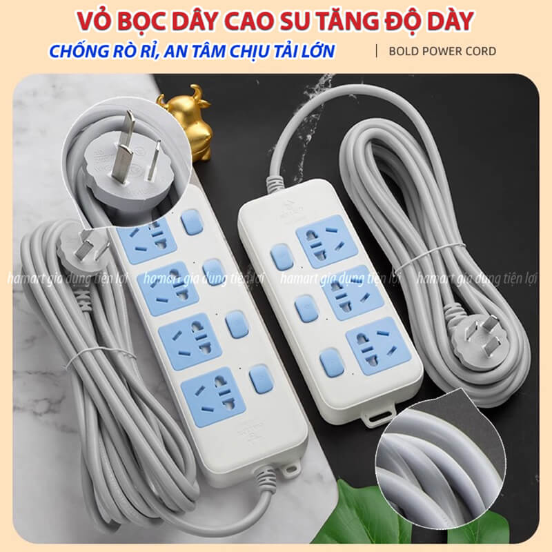 Ổ Cắm Điện Thông Minh 3 Lỗ Chống Giật Hamart 2 Cổng Sạc USB Đa Năng Đèn LED TẶNG Đầu Nối 2 Chân