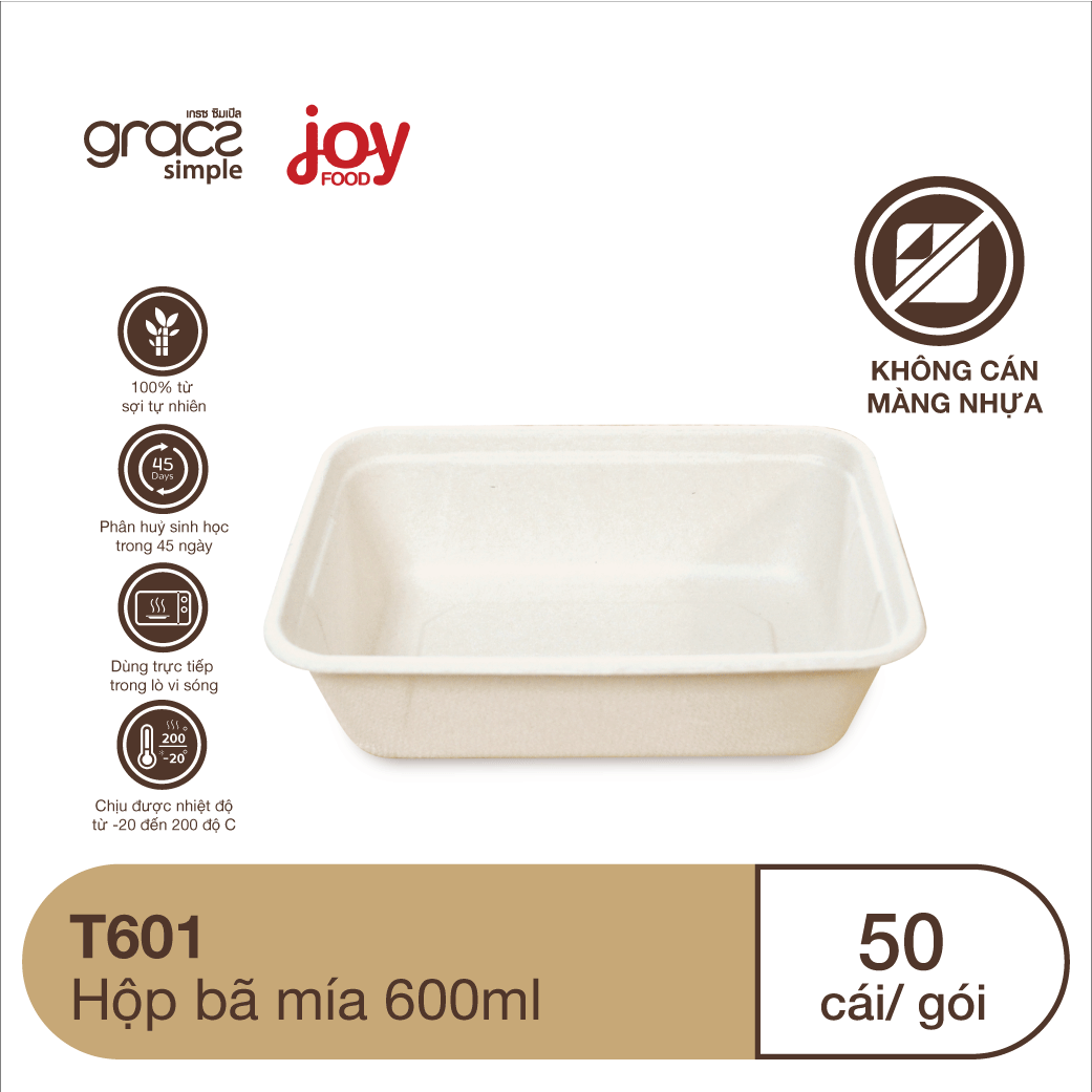 50 hộp bã mía chữ nhật Thái Lan 600ml