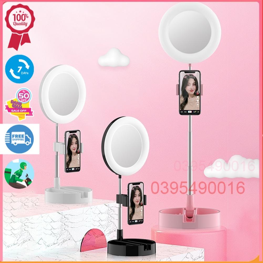 Đèn livestream để bàn 30 58 cm kẹp điện thoại có đèn hỗ trợ 3 chế độ sáng, quay tiktok, bán hàng, kèm gương trang điểm