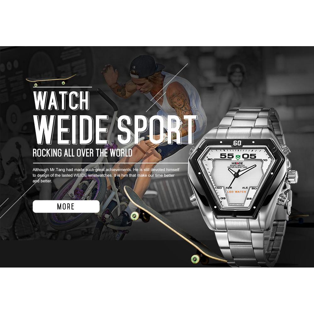 Đồng hồ điện tử kỹ thuật số thạch anh Lịch tháng 3ATM Bộ đếm thời gian chống thấm nước Nam doanh nhân Thời trang giản dị WEIDE WH1102