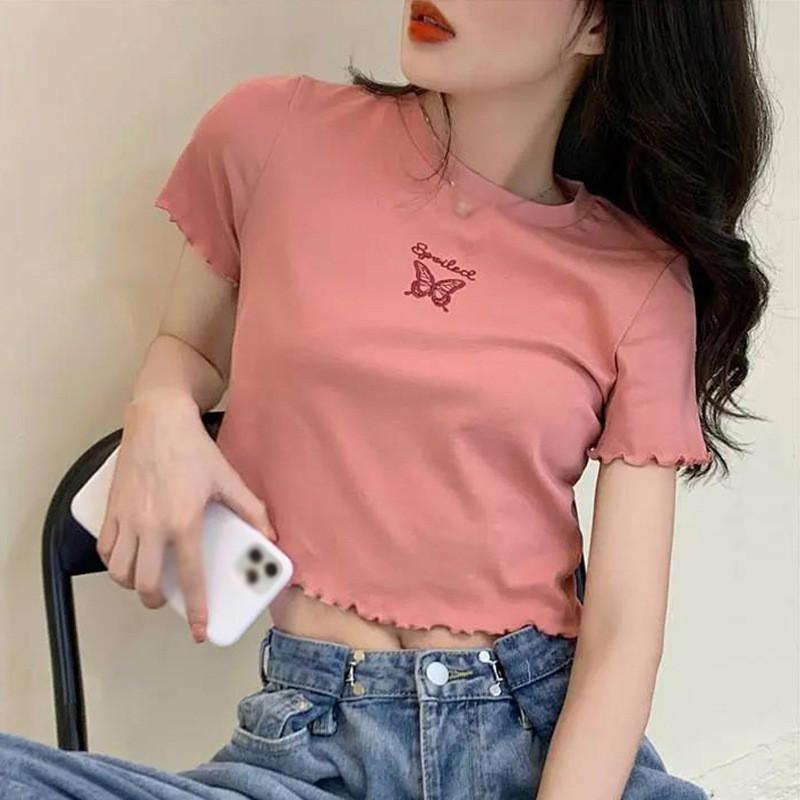 Áo Thun Nữ Tay Ngắn Cổ Tròn Phong Cách Hàn Quốc