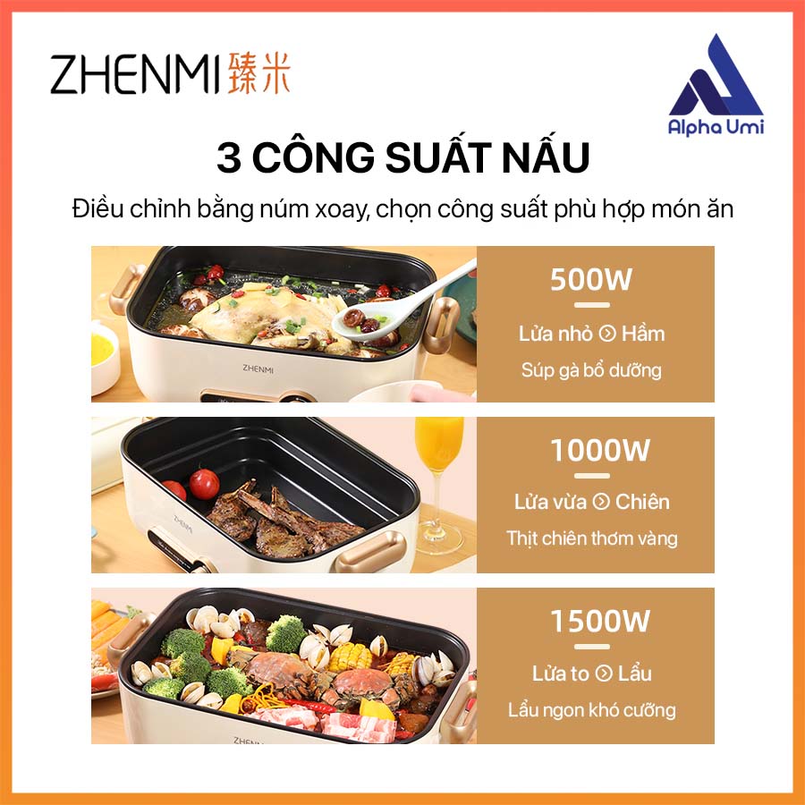 Nồi nấu điện, nồi lẩu điện đa năng ZHENMI ZM-ED4001 dung tích nồi 4L - Hàng nhập khẩu