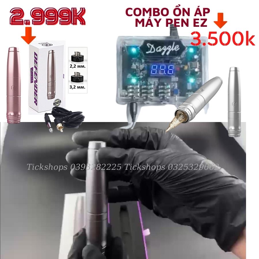 Máy phun xăm EZ động cơ Thụy Sĩ 2in1 Defender + ỔN ÁP bảo hành 6 tháng