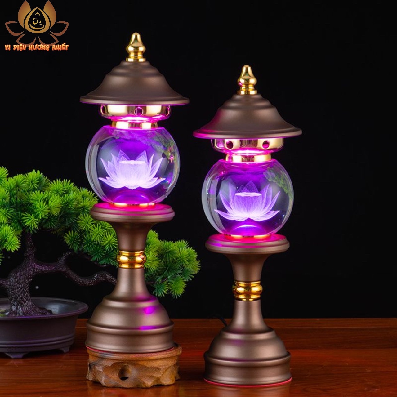 CẶP 2 CÂY ĐÈN LED HOA SEN PHA LÊ THỜ CÚNG TRANG TRÍ