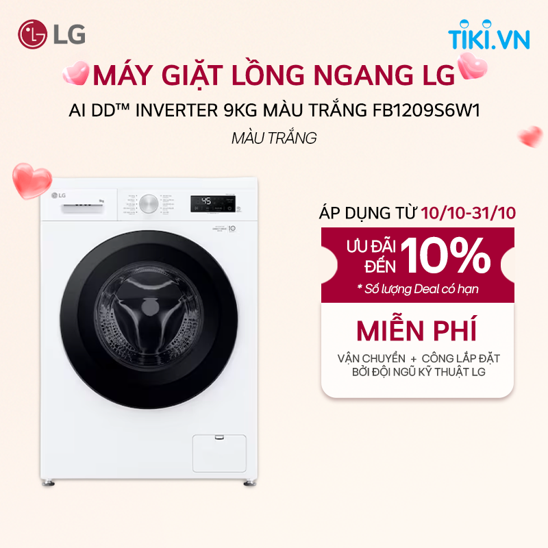 [Chỉ giao Miền Bắc/Nam] Máy giặt lồng ngang Inverter hơi nước 9kg màu trắng FB1209S6W1 - Hàng Chính Hãng