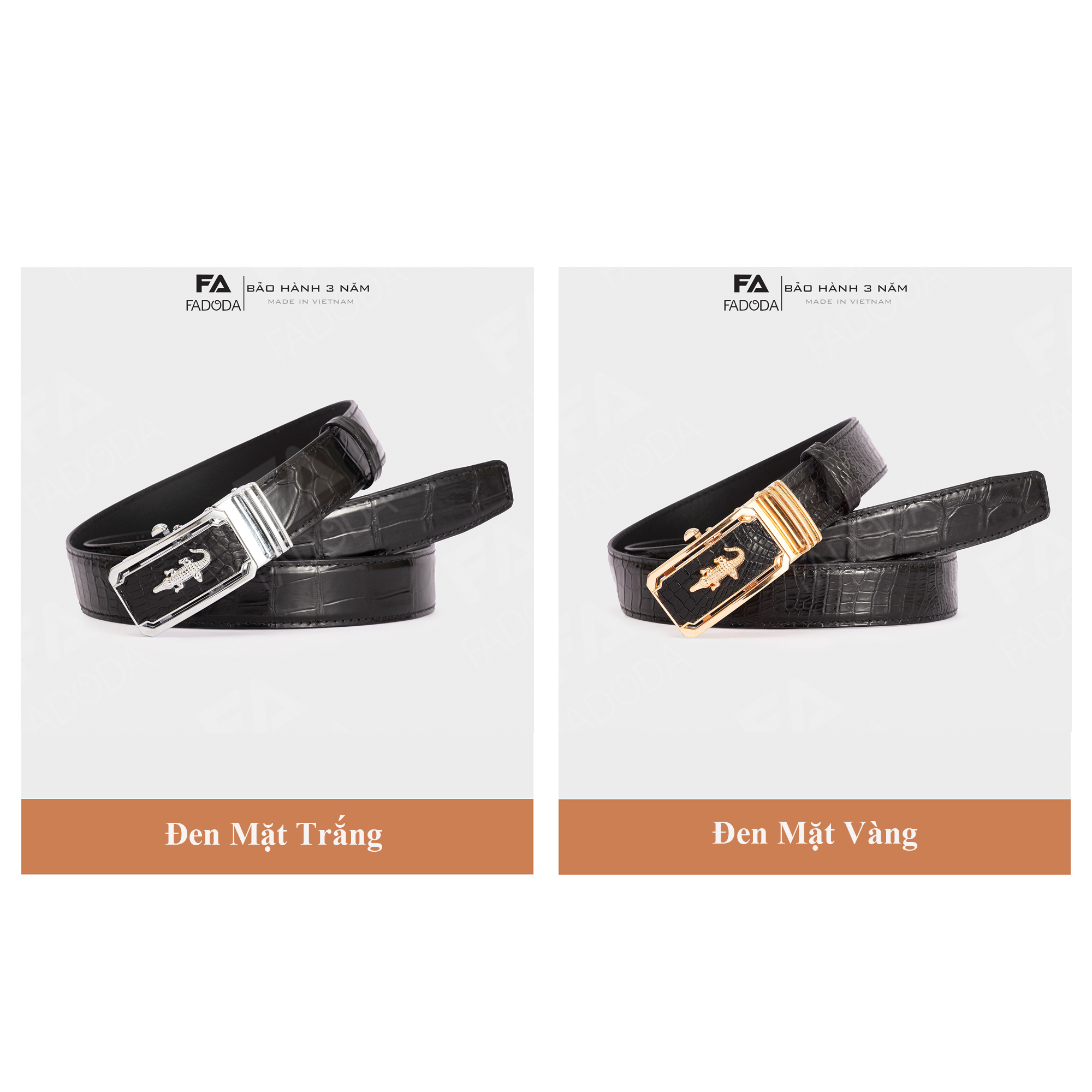 Thắt lưng da cá sấu thật FA DO DA FCB02BD dây ghép bản rộng 3.5 cm màu đen