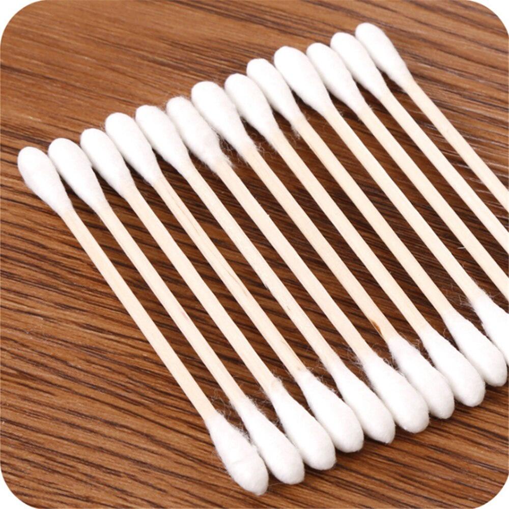 100pc Cotton Swabs Wooden Handle Double Tipped with Finest Quality Cotton Heads Multipurpose Safe Highly Absorbent Cotton-Tipped