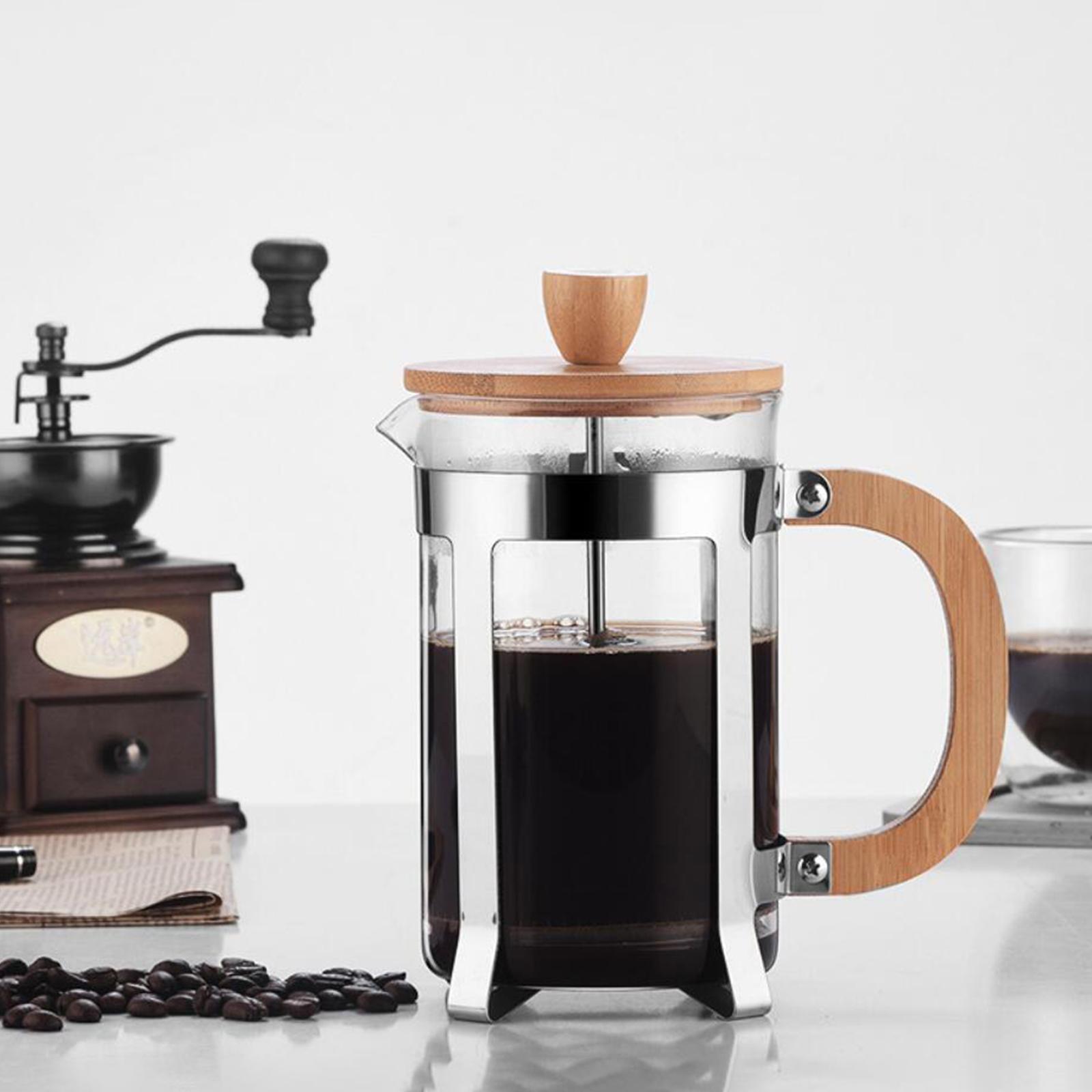 French Press Coffee Maker with Wooden Handle High-Density Filter Heat Resistant Borosilicate Glass Teapot Coffee Press