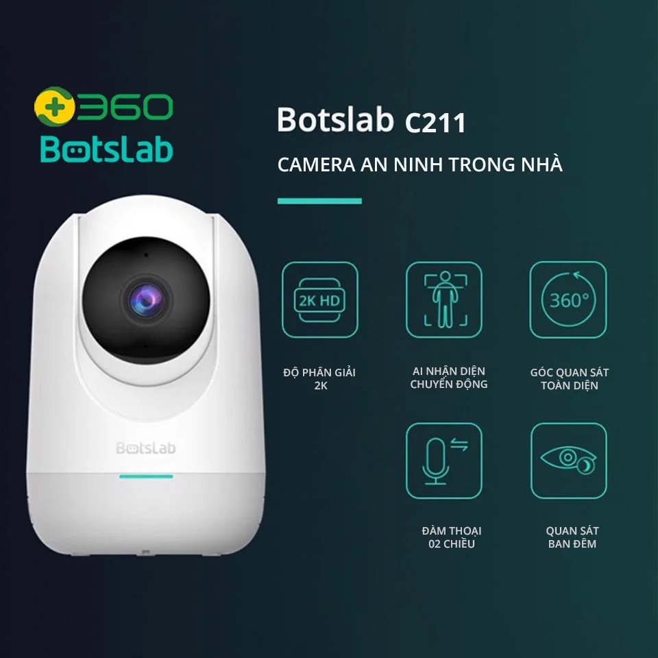 Camera Botslab Wifi 360° 2K - C211 Hàng Chính Hãng