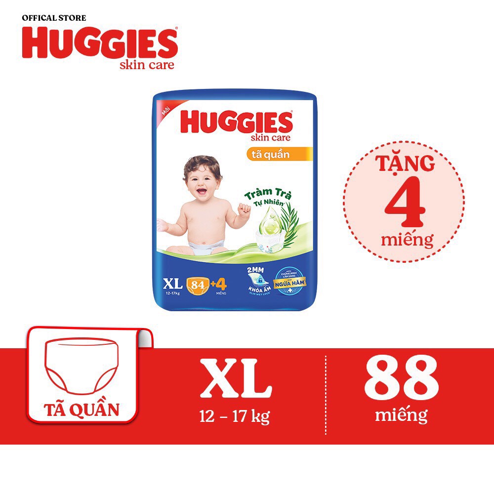 [SIÊU NHIỀU MIẾNG] Tã/Bỉm quần Huggies Tràm Trà Tự Nhiên SKINCARE Mega Jumbo các size M106/L104/XL88/XXL80