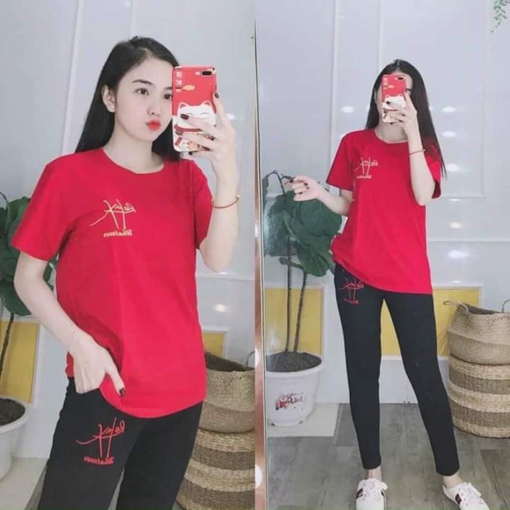 Bộ thun nữ đồ mặc nhà chất vải cotton co giãn