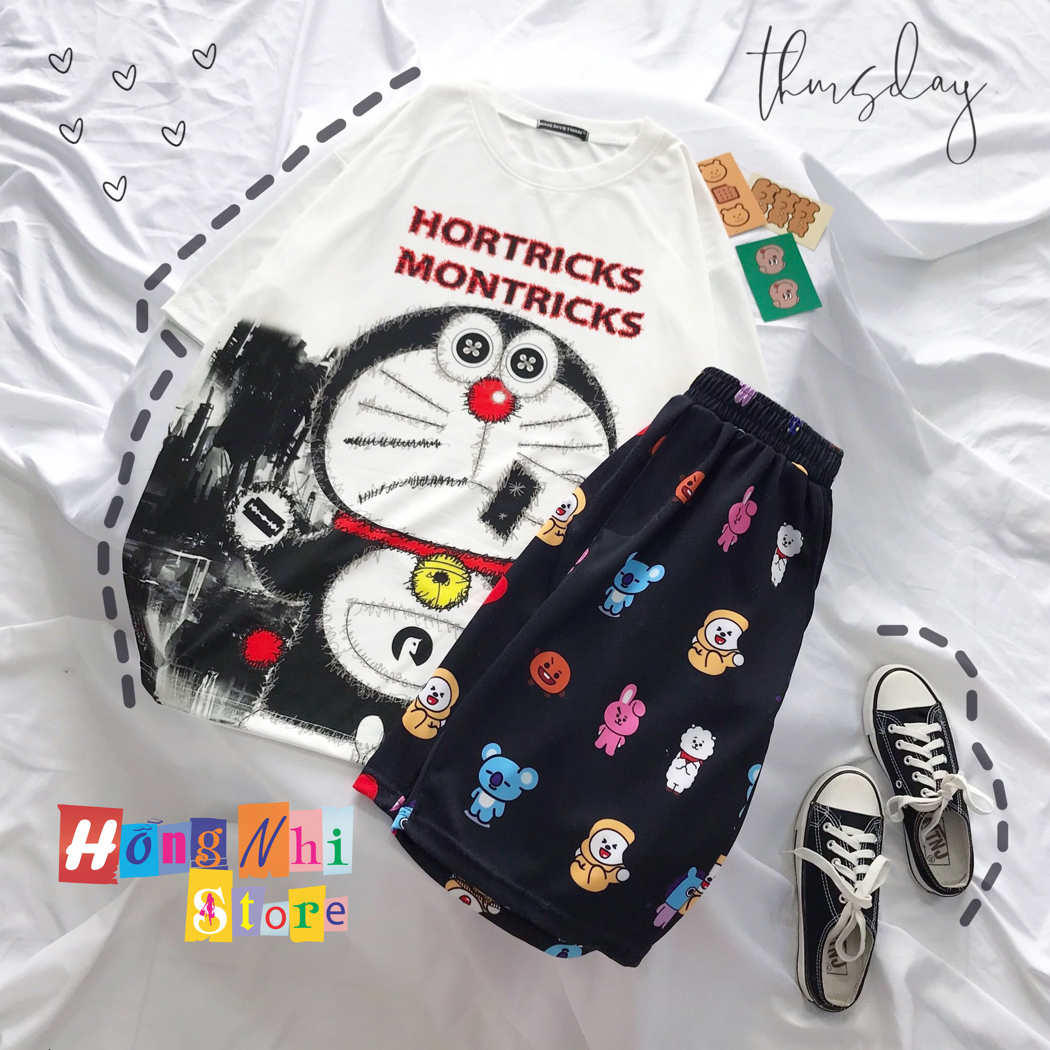 Quần Short Cartoon Unisex Hình Thú Quần Đen - Quần Đùi Hoạt Hình Siêu Cute - MM