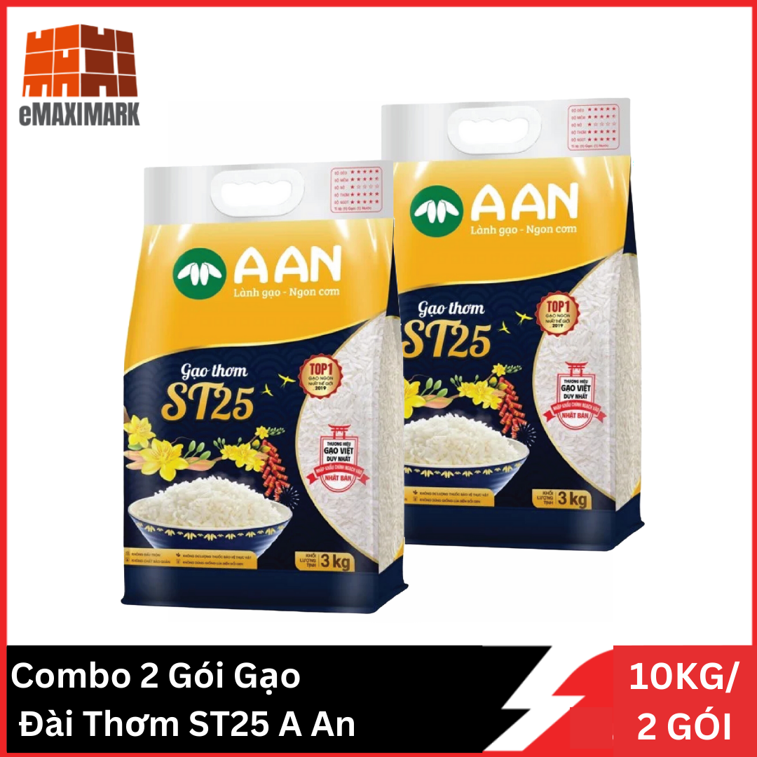 [HÀNG CHÍNH HÃNG] Combo 2 Túi Gạo Thơm ST25 Gạo A An Túi 5 Kg x2