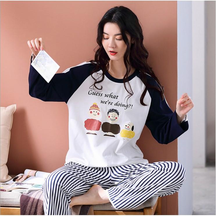 Bộ đồ nữ Đồ bộ mặc nhà vải COTTON 100% thông thoáng & thấm hút mồ hôi tốt, style Hàn Quốc (704)