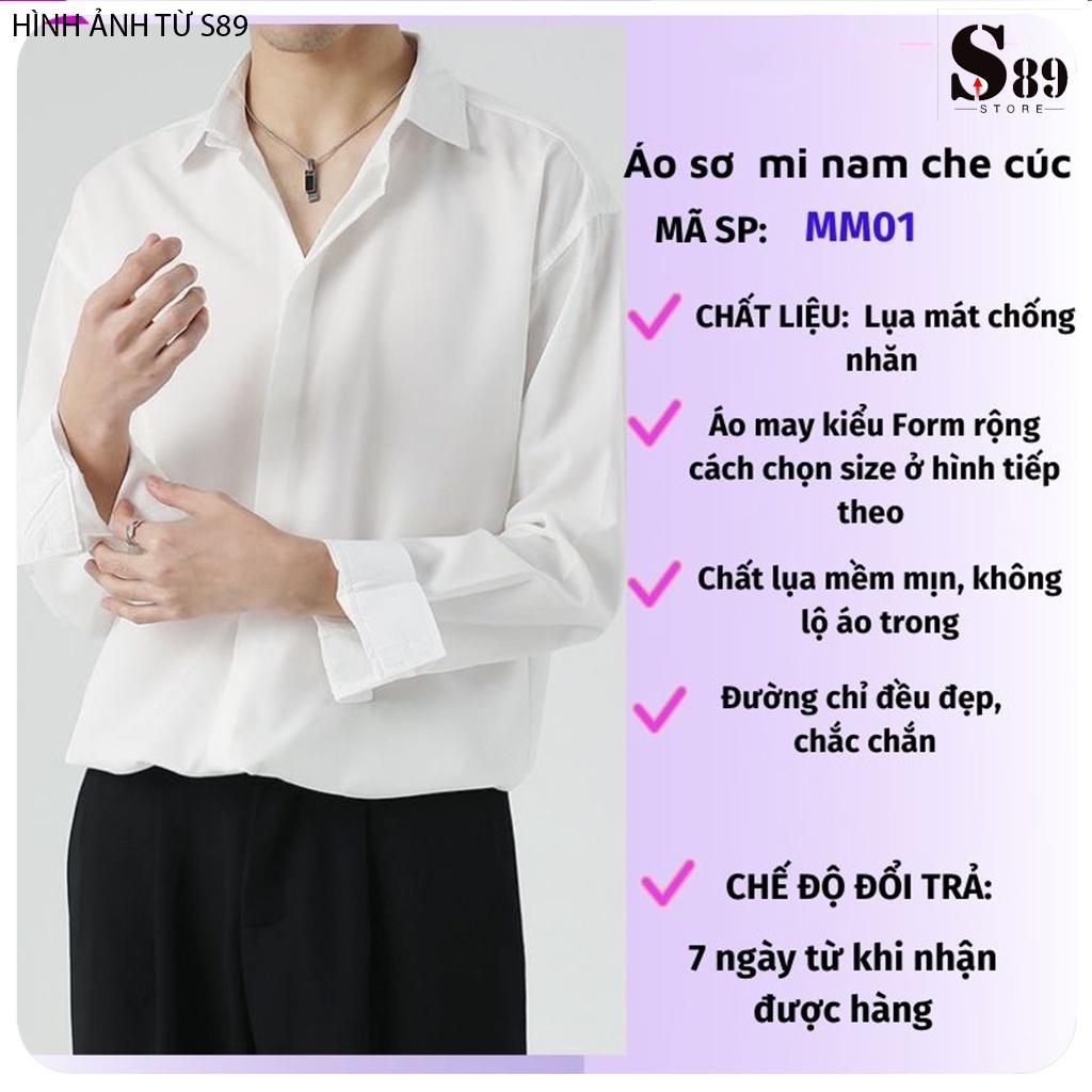 Áo Sơ Mi nam lụa trơn Cao Cấp không nhăn kiểu giấu cúc Đen Trắng Nâu Xám - form đẹp vừa ôm ,suông rộng công sở Hàn Quốc