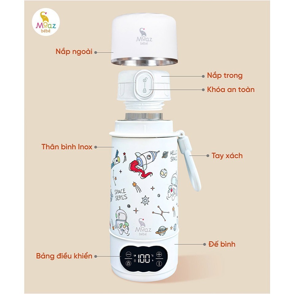Bình đun và hâm nước cầm tay Moazbebe MB058 Plus Universe - dung tích 500ml