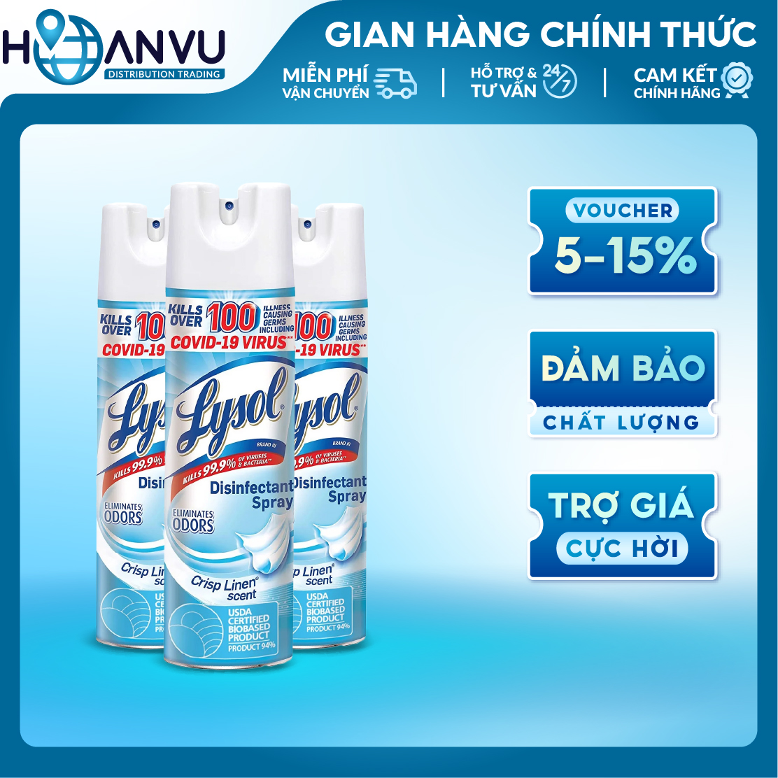 Xịt phòng diệt khuẩn Lysol disinfectant spray crisp linen scent (538g)